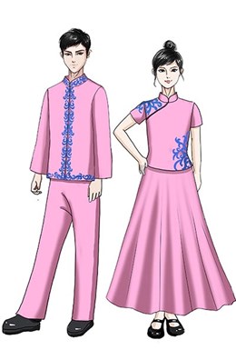 中式演出服装儿童合唱粉红色合唱演出服装！
