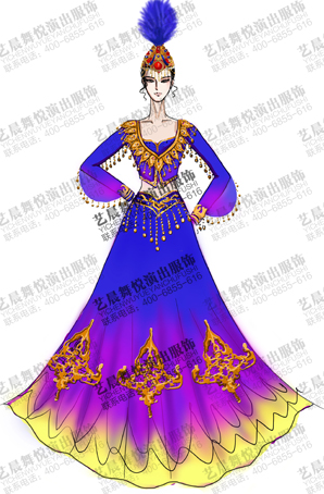 新疆舞台歌舞服装设计女民族舞台演出服定做