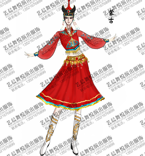 蒙古族舞蹈演出服装女子舞蹈演出服装设计！