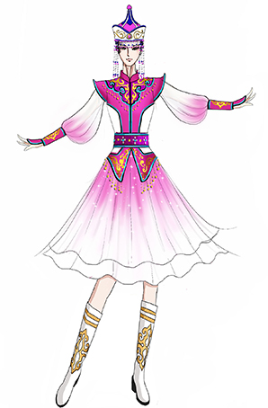 蒙古族舞蹈演出服装连体粉红渐变色舞蹈服装定制！