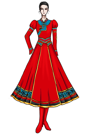 蒙古民族舞台服装定做女演出服蒙古服定制
