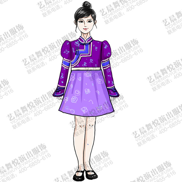 儿童民族舞蹈服装校园文艺演出蒙古族儿童女款服装设计！